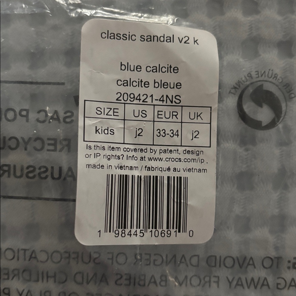 CROCS Kids Double Strap Classic Sandal in Blue Calcite size J2 - Picture 3 of 5